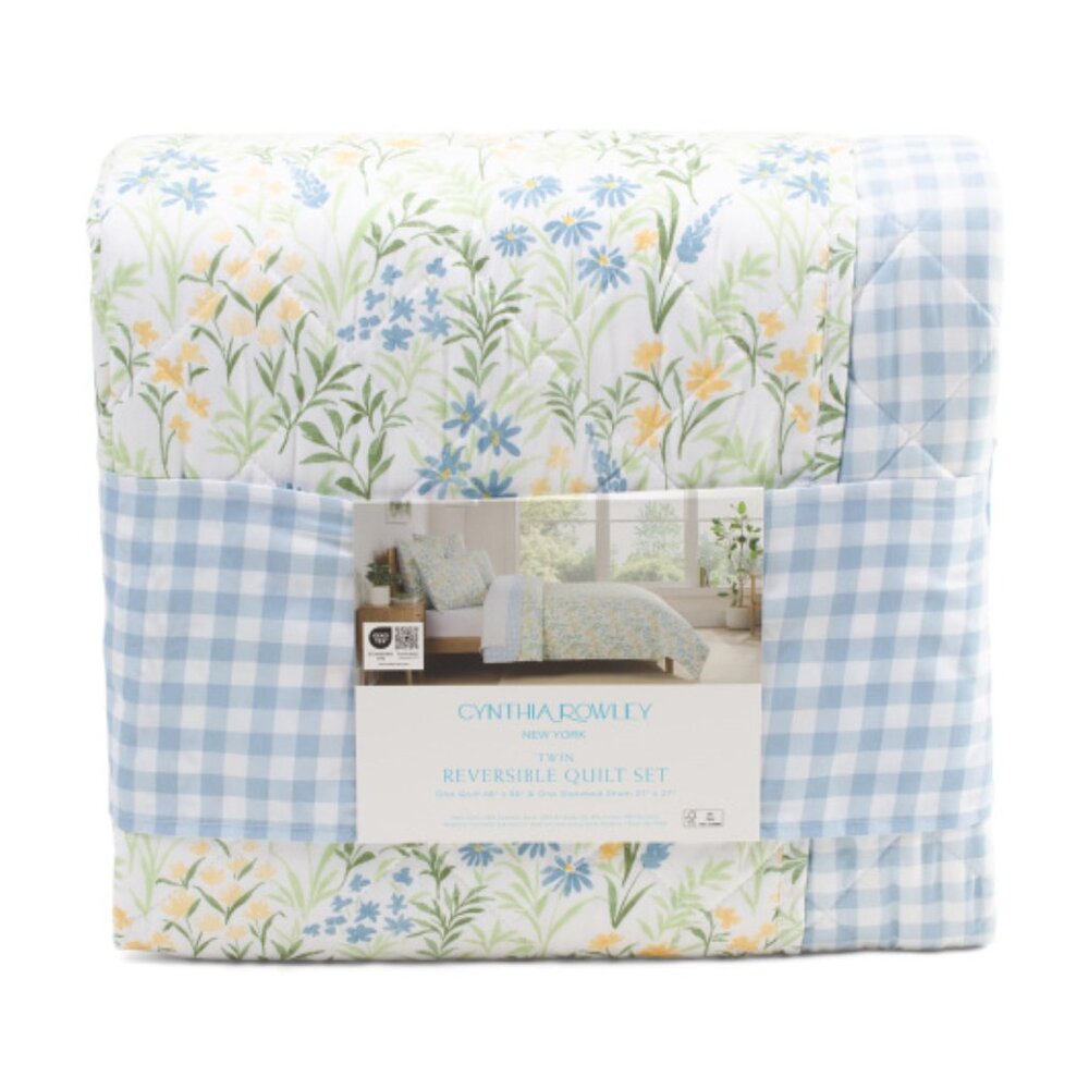 CYNTHIA ROWLEY Floral And Gingham Reversible Quilt Set